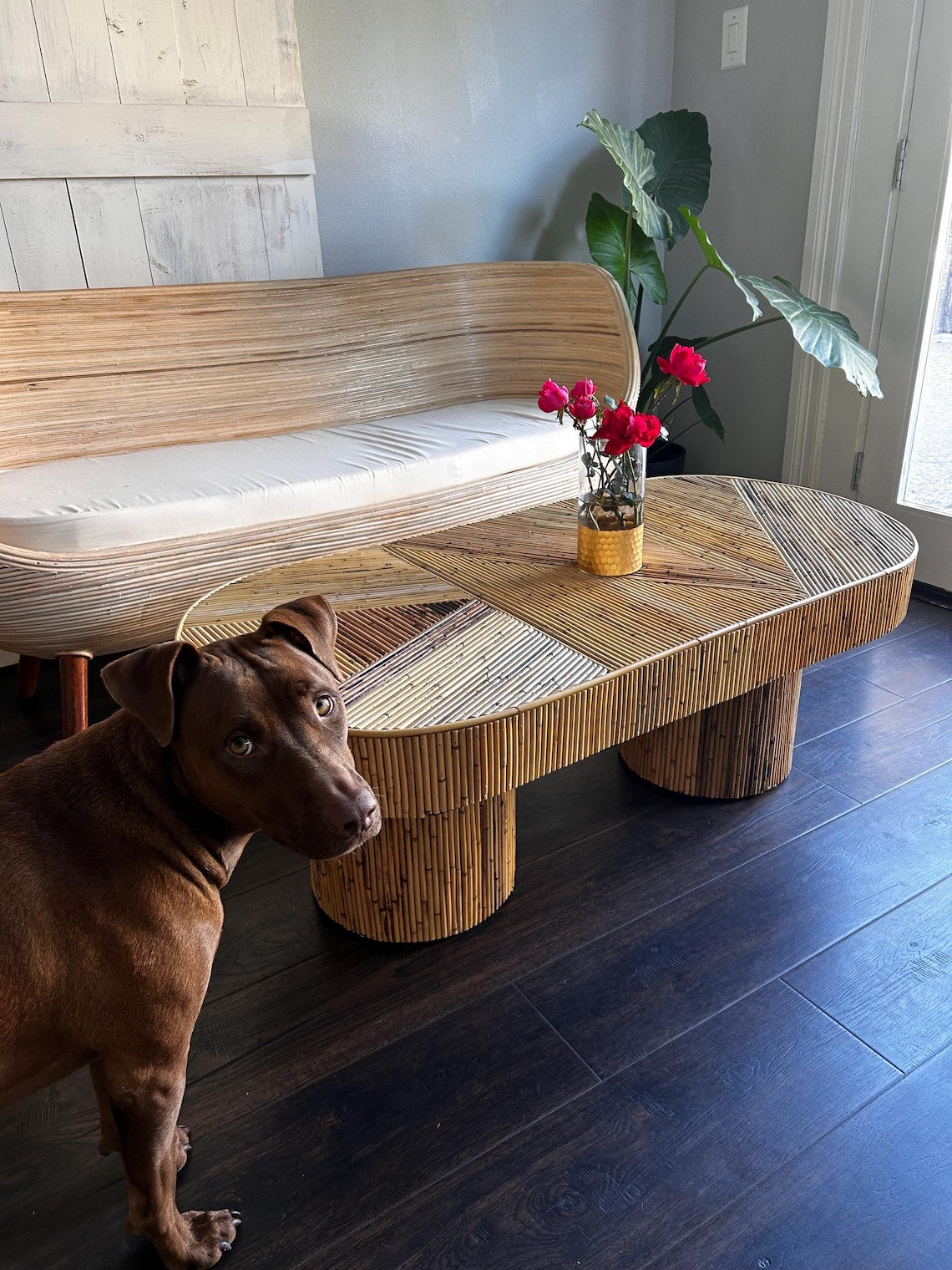 Oval Natural Rattan coffee table