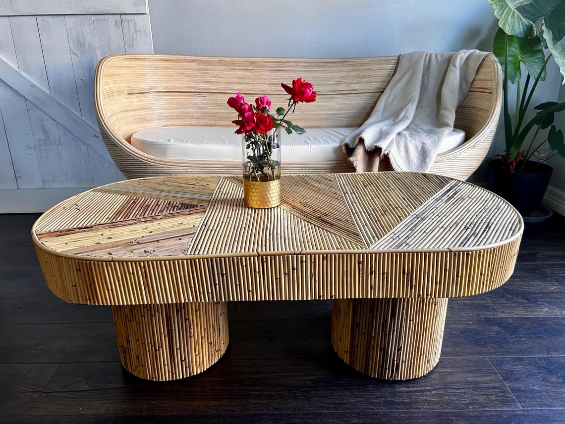 Oval Natural Rattan coffee table