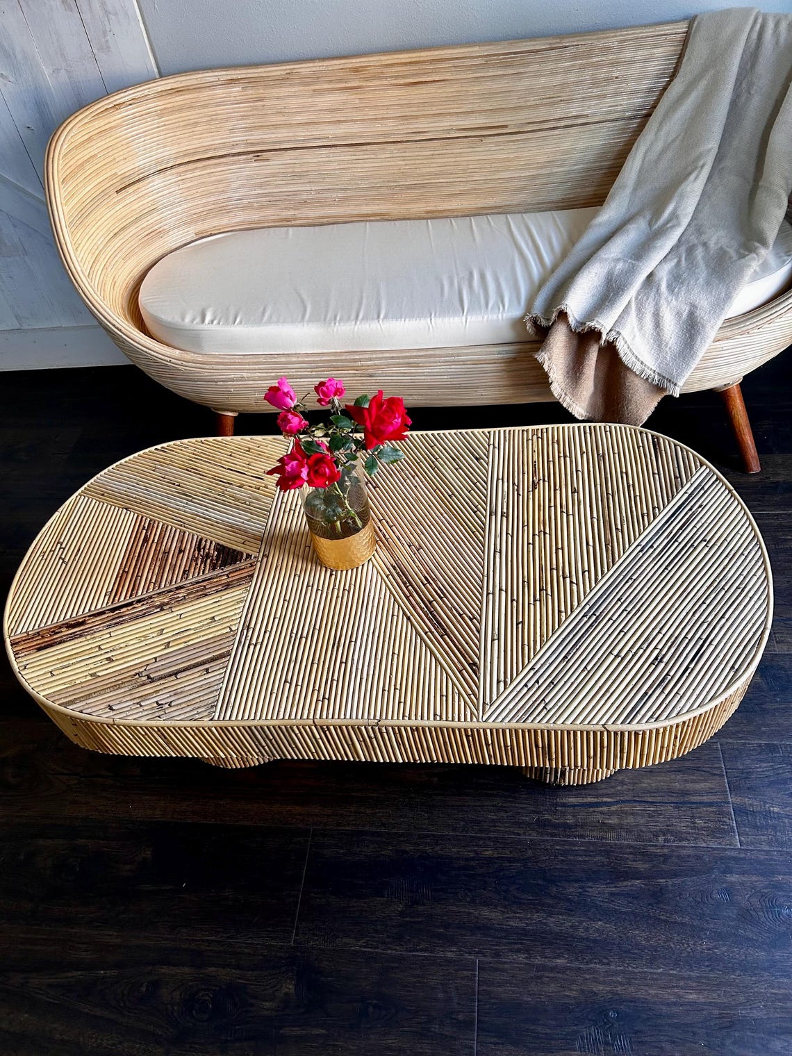 Oval Natural Rattan coffee table