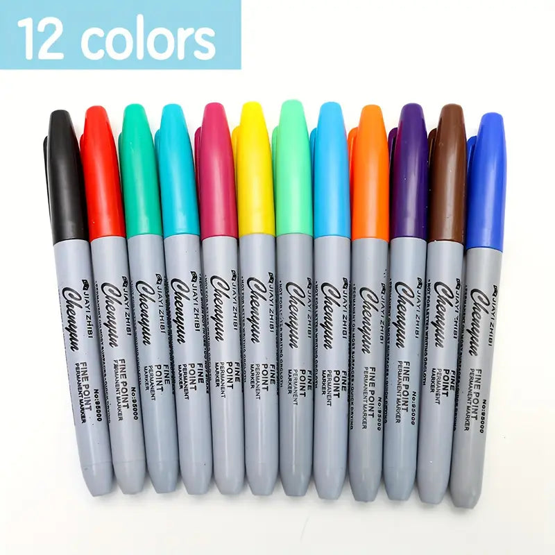 12 colored pens, permanent marker pens for drawing and writing