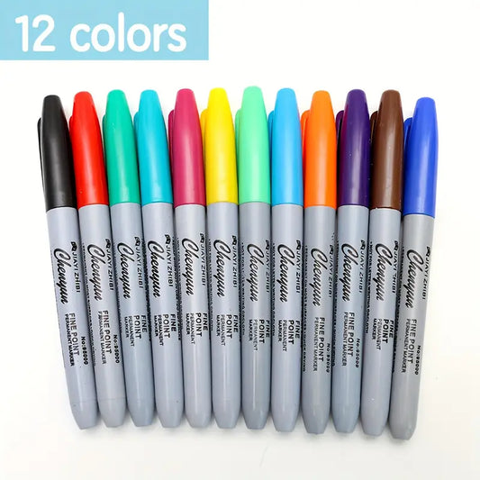 12 colored pens, permanent marker pens for drawing and writing