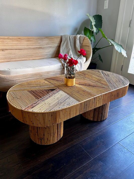 Oval Natural Rattan coffee table