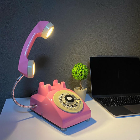 Upcycled Rotary Phone Lamp, Vintage Pink Desk Light, Retro Home & Office Decor, Mid Century Lighting