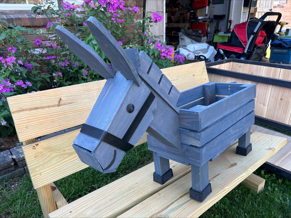🏡Rustic Cedar Donkey Planter: Handmade Garden, Wedding and Nursery Decor