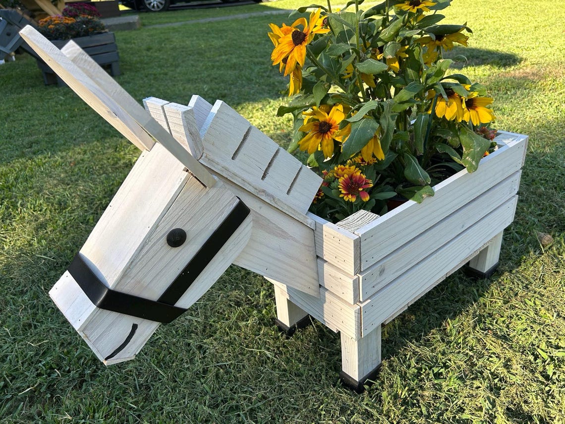 🏡Rustic Cedar Donkey Planter: Handmade Garden, Wedding and Nursery Decor