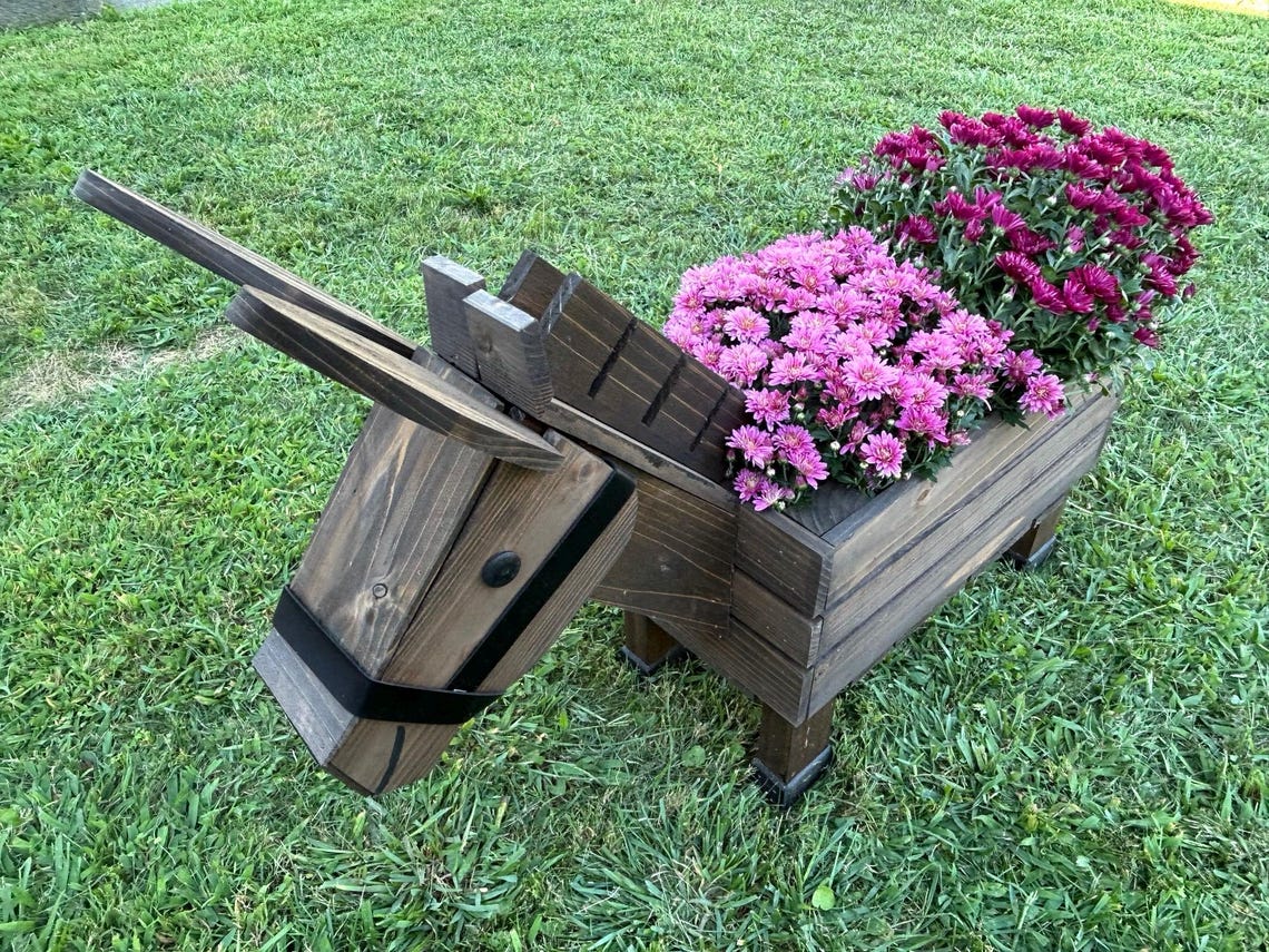 🏡Rustic Cedar Donkey Planter: Handmade Garden, Wedding and Nursery Decor