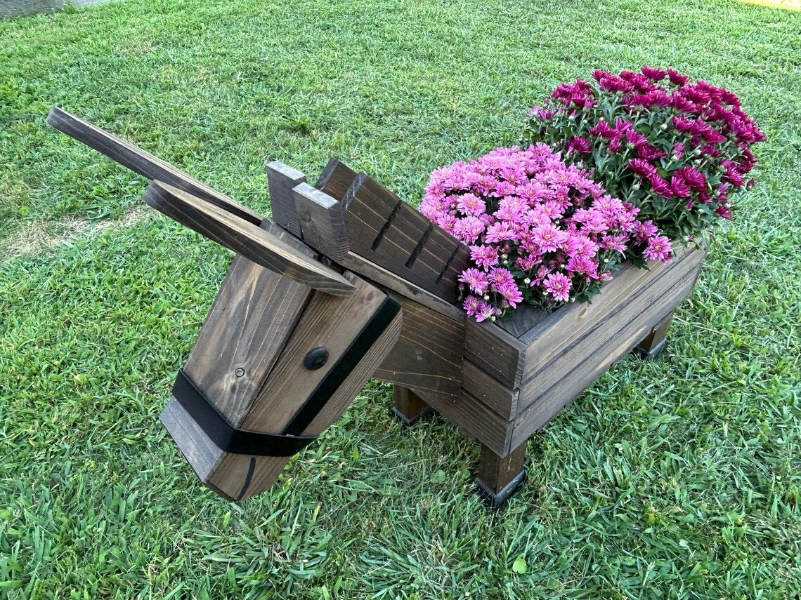 🏡Rustic Cedar Donkey Planter: Handmade Garden, Wedding and Nursery Decor