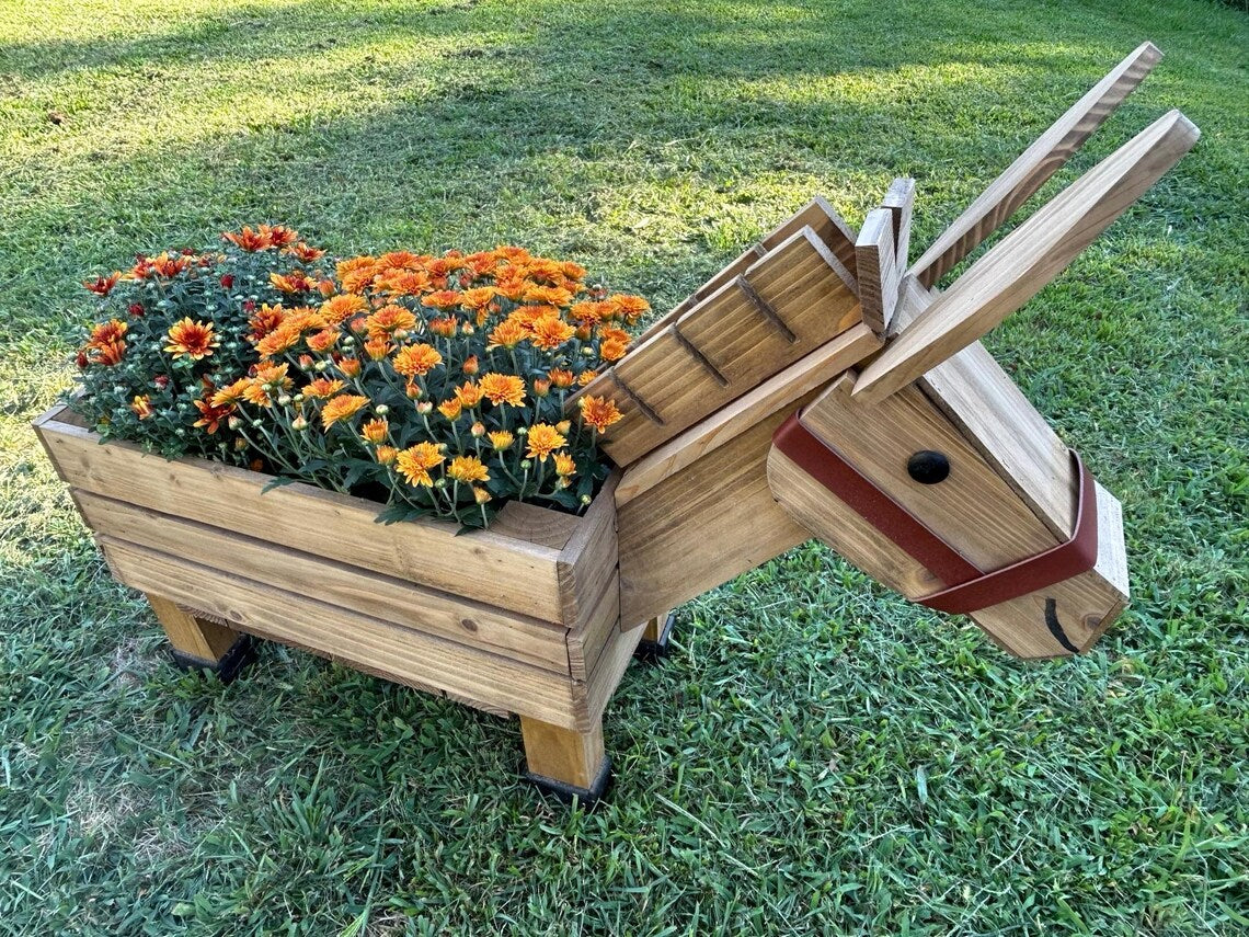 🏡Rustic Cedar Donkey Planter: Handmade Garden, Wedding and Nursery Decor