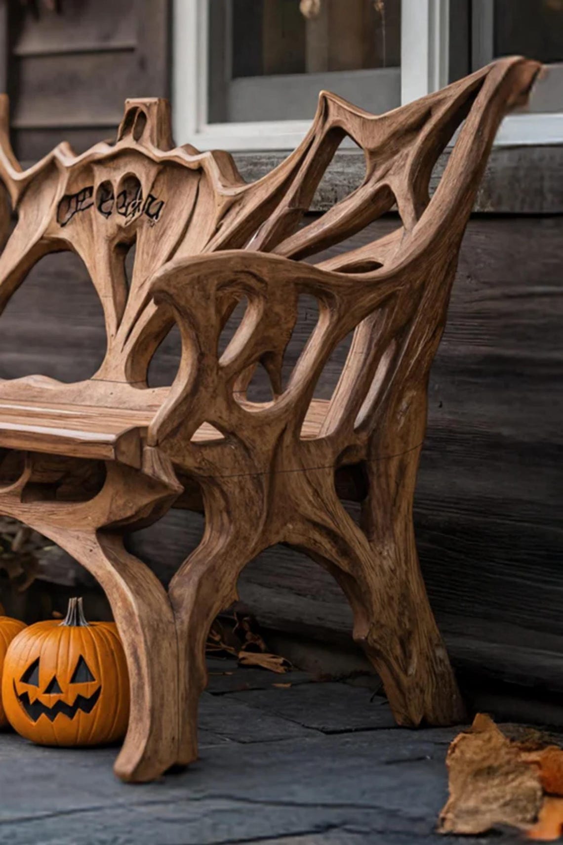 🎃Farmhouse Live Edge Outdoor Bench – Handmade Solid Wood Rustic Garden Bench, Country Style Patio Furniture, Halloween Porch Decor