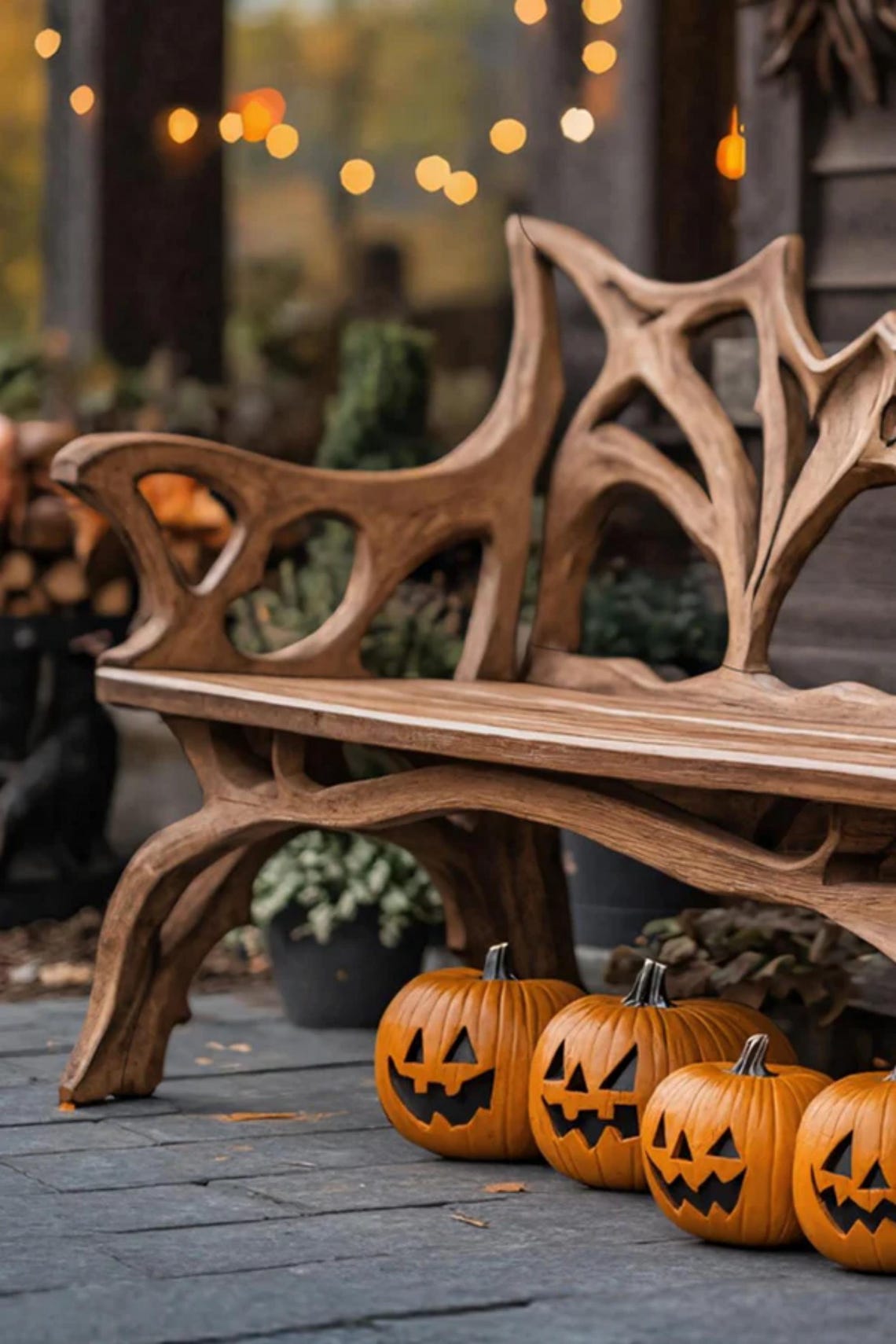 🎃Farmhouse Live Edge Outdoor Bench – Handmade Solid Wood Rustic Garden Bench, Country Style Patio Furniture, Halloween Porch Decor