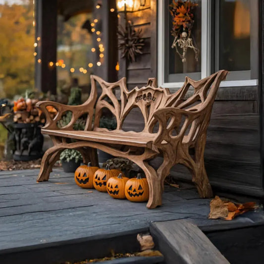 🎃Farmhouse Live Edge Outdoor Bench – Handmade Solid Wood Rustic Garden Bench, Country Style Patio Furniture, Halloween Porch Decor